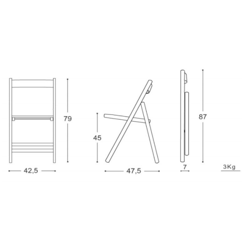 4X Sedia pieghevole in faggio di alta qualita colore noce 43x48xh.79 cm