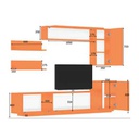 (2c) Parete attrezzata 3 ribalte con pensili bianco rovere 200x35xh.40-60 cm