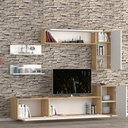 (2c) Parete attrezzata 3 ribalte con pensili bianco rovere 200x35xh.40-60 cm
