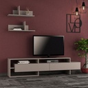 (2c) Porta tv con mensole a parete tortora 180x32x42h cm(GARATORTORA)