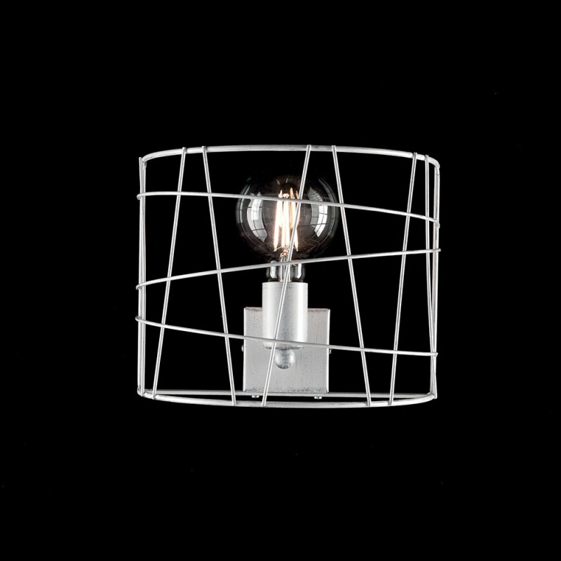 Applique industrial moderna in ferro Bianco e Argento una luce 28x15x h22 cm