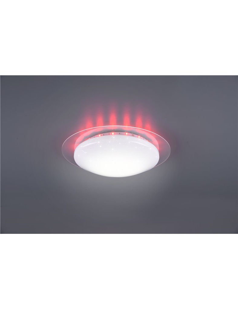 Bilbo plafoniera led diffusore bianco effetto stelle con bordo trasparente con rgb retro illuminato e telecomando multifunzione 