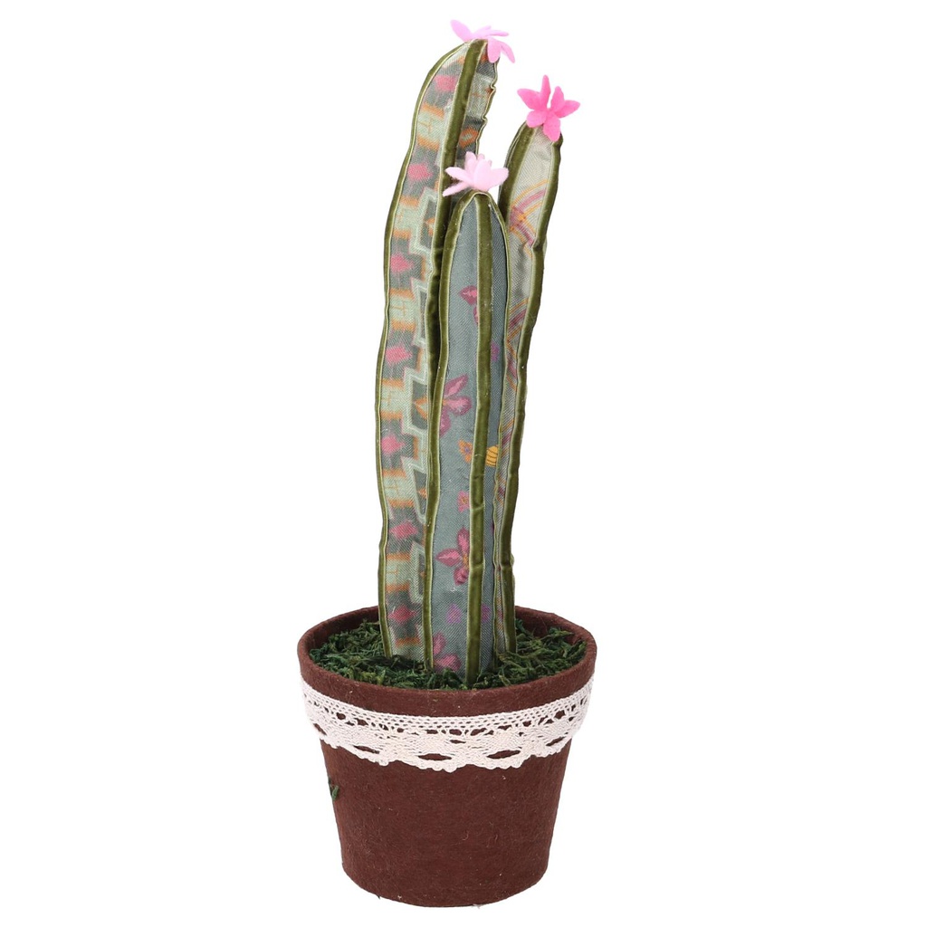 Cactus tessuto con fiore verde tondo cmø14h41
