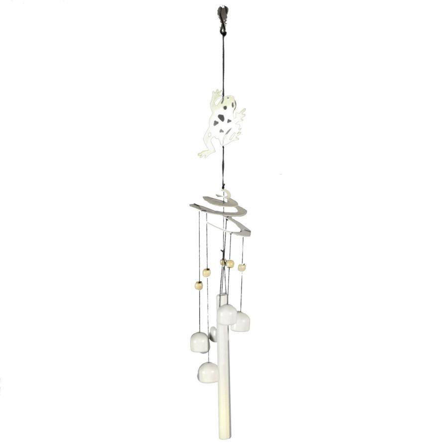 Campanello metallo con rana bianco cm 10x10h61