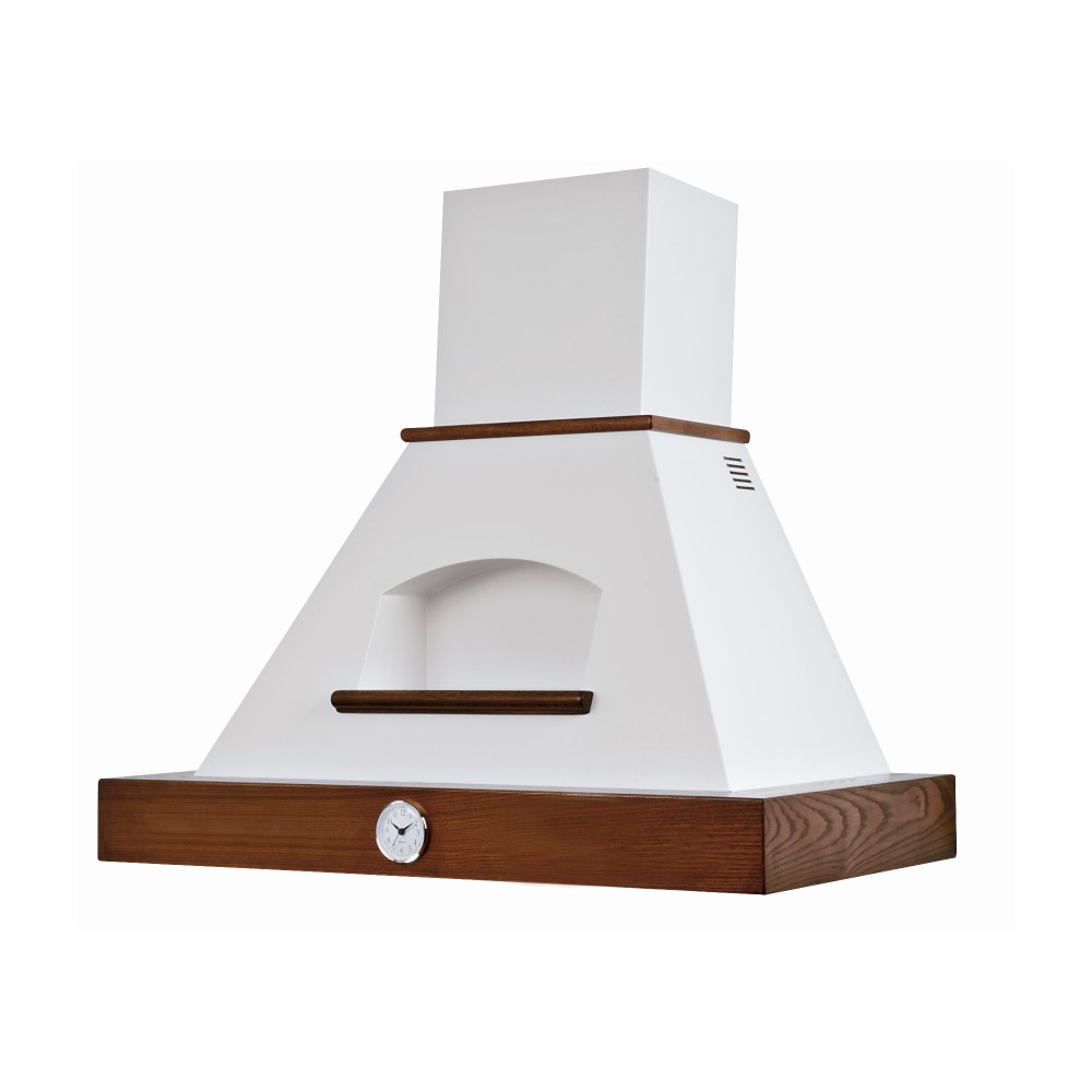 Cappa cucina rustica bianca GIADA con cornice in legno intarsio comprensivo di orologio cm 120