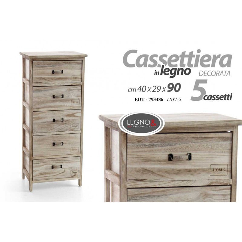 Cassettiera home cucina soggiorno 5 cassetti cm 40x 29 x 90 h