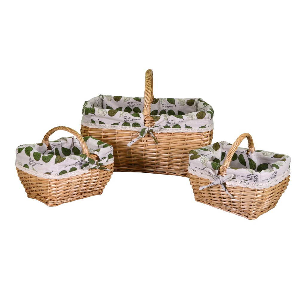 Cesto vimini 1-2 con 2 piccoli e fordera naturale rettangolare cm 44x35h33