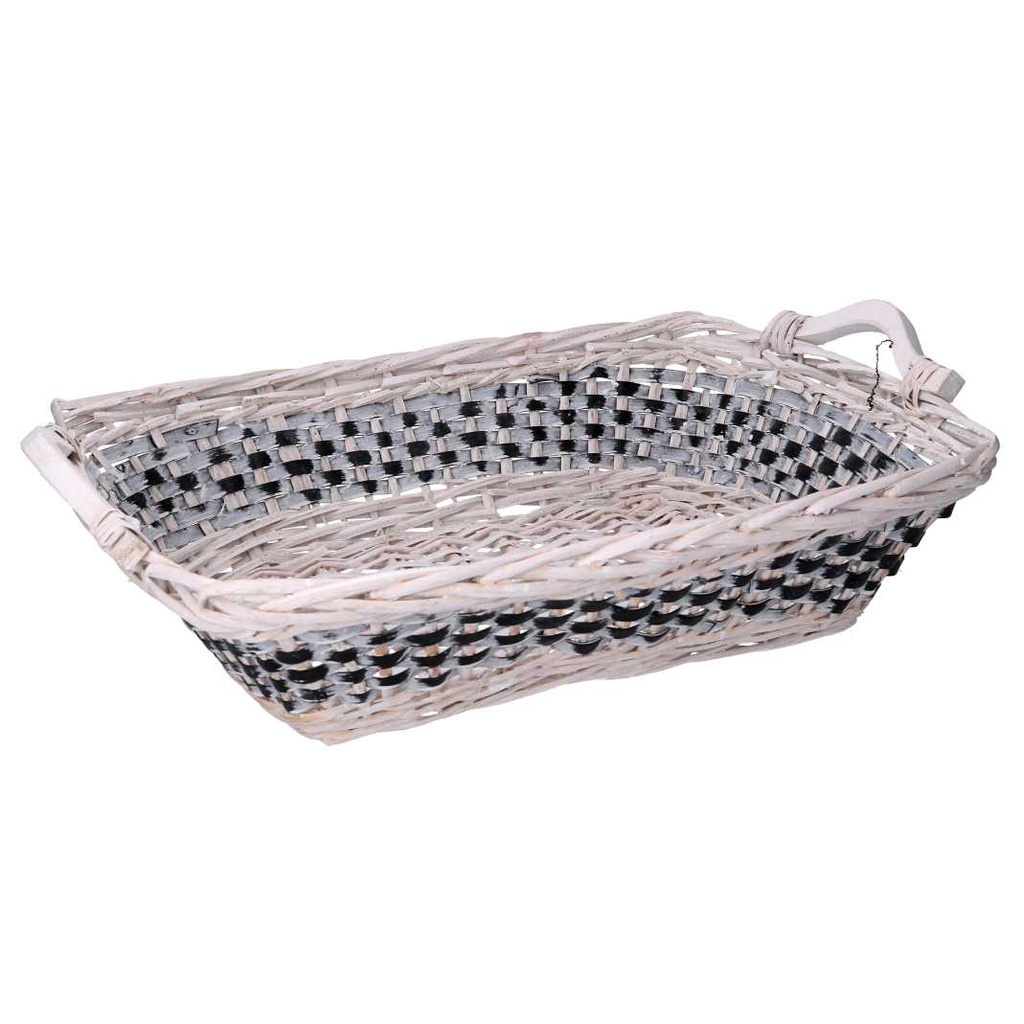 Cesto vimini intreccio azzurro bianco rettangolare cm53/59x38h13