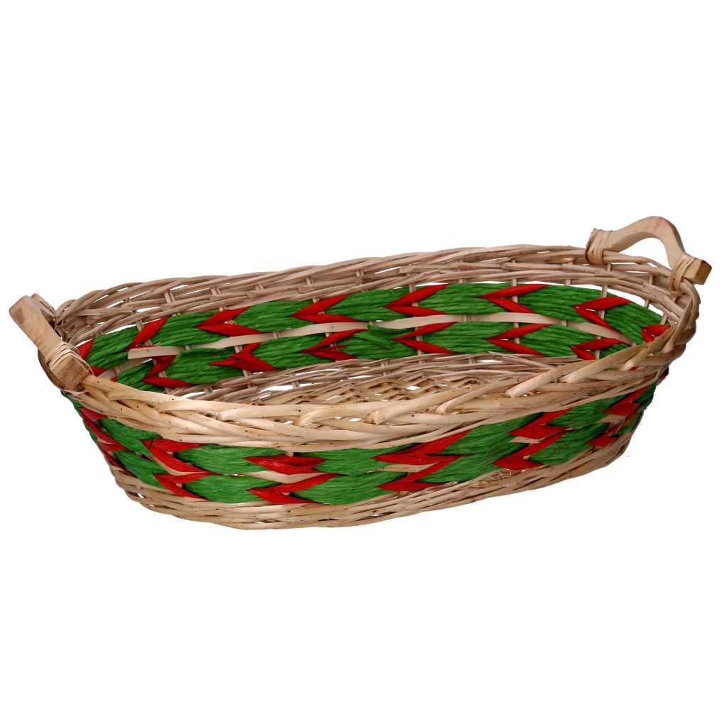 Cesto vimini intreccio verde rosso naturale ovale cm50x38h13