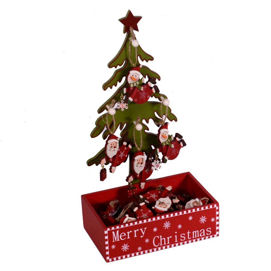 Espositore legno albero c/24 decorazioni ass cm23x14h43
