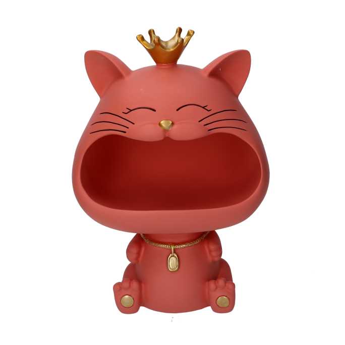 Gatto resina svuotatasche rosa cm 12x18h25
