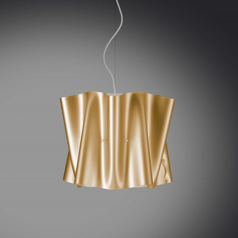 Lampadario a sospensione FOLIO paralume in Polilux Oro diametro 40x h37 cm