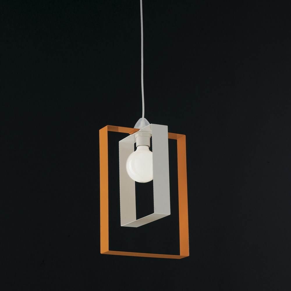 Lampadario a sospensione bianco arancio con rettangoli Duplo Bonetti