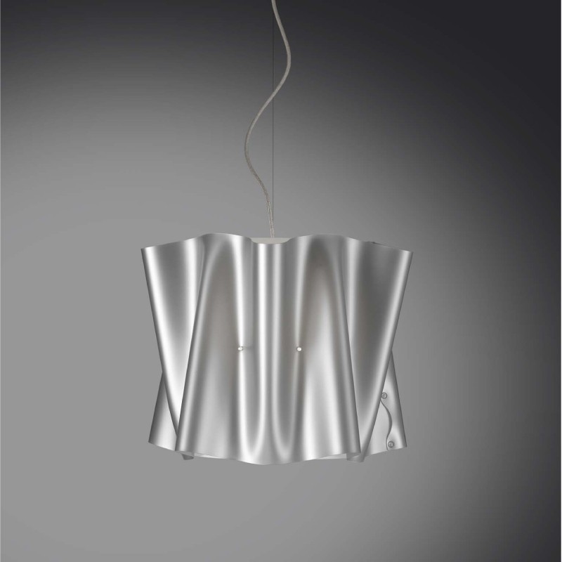 Lampadario a sospensione cinque luci luci FOLIO paralume in Polilux Argento diametro 60x h32 cm