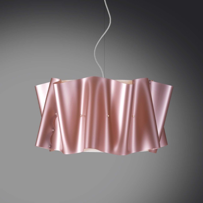 Lampadario a sospensione cinque luci luci FOLIO paralume in Polilux Rosa diametro 60x h32 cm