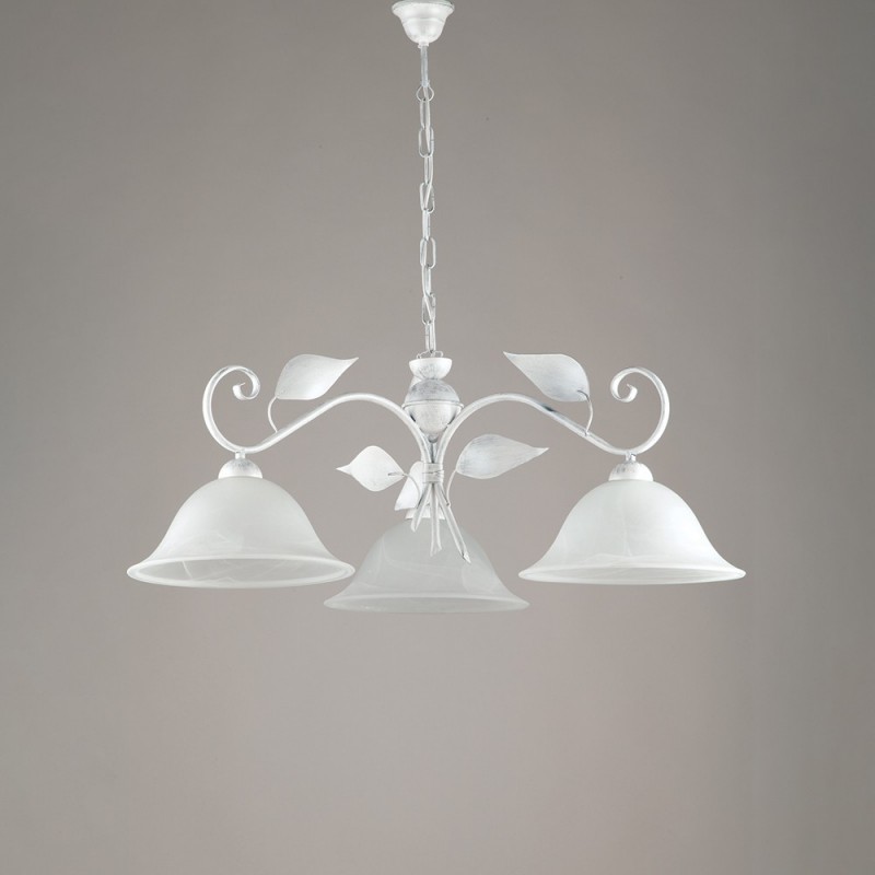 Lampadario a sospensione ferro Bianco Argento tre luci 78x h34 cm
