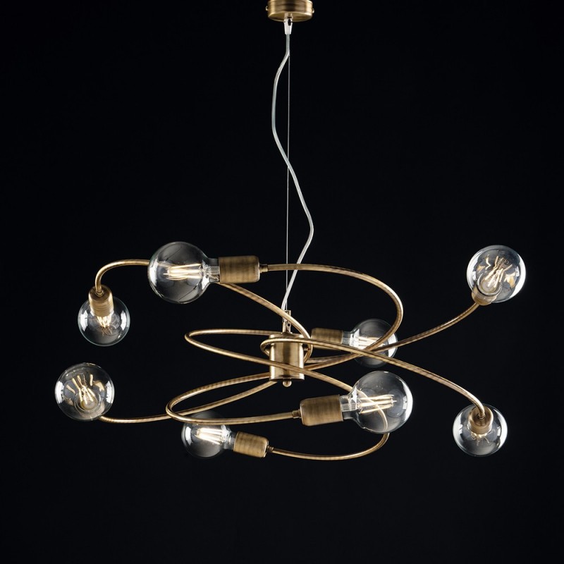 Lampadario a sospensione in ferro Bronzo Spazzolato otto luci 70x h33 cm