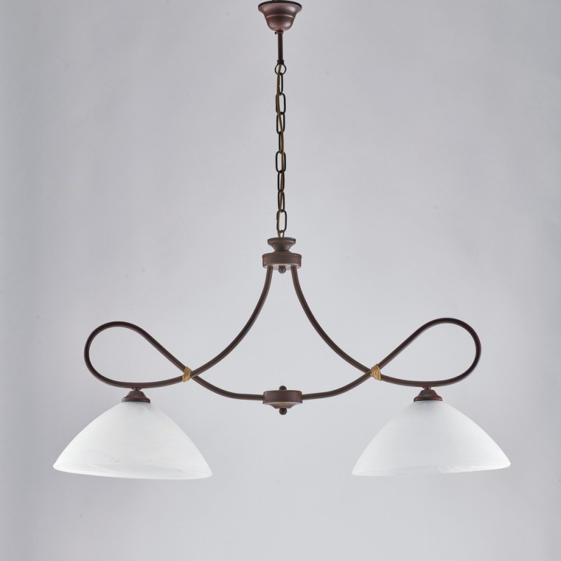 Lampadario arte povera in ferro Nero ruggine due luci 92x h50 cm