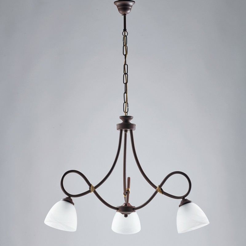 Lampadario arte povera in ferro Nero ruggine tre luci bianchi 58x h52 cm