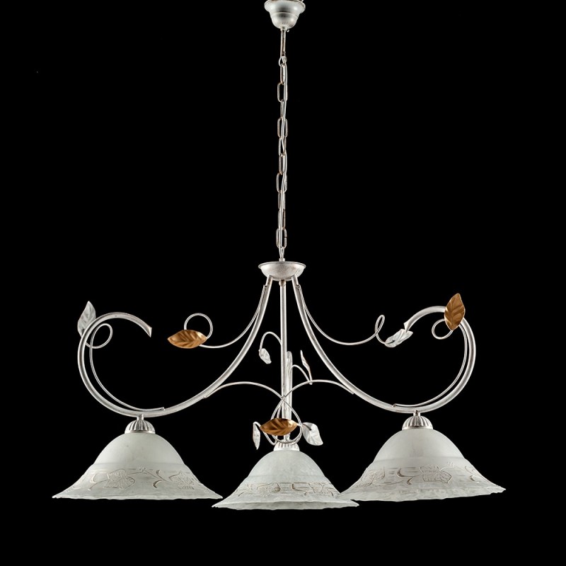 Lampadario cucina ferro Bianco Oro tre luci Bianco 79x h54 cm