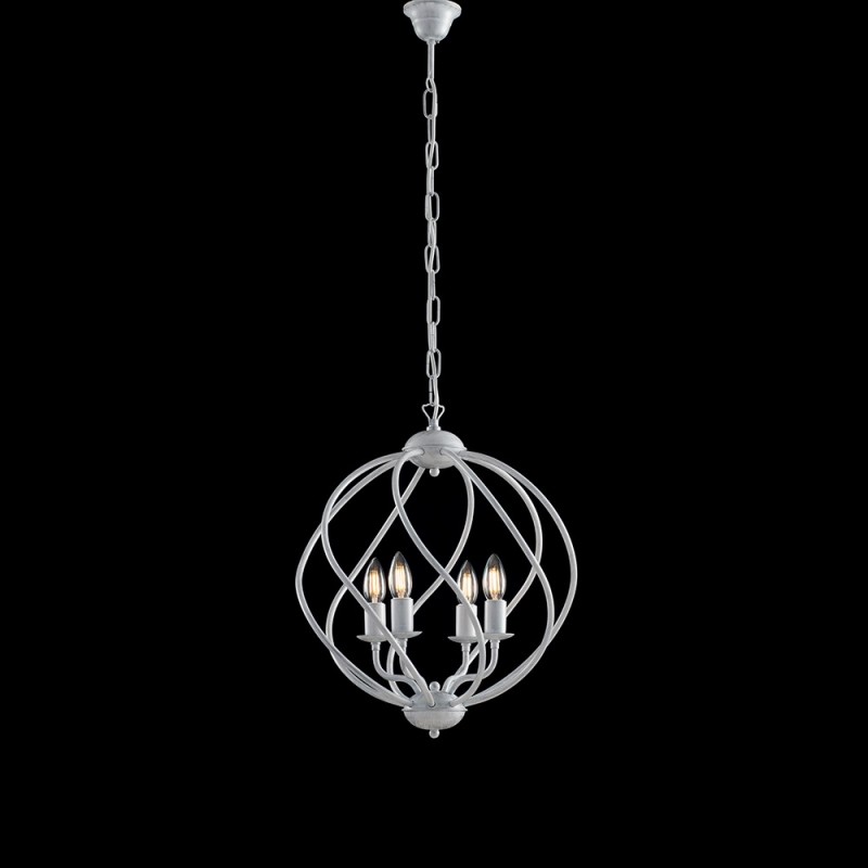 Lampadario deco sospensione ferro Bianco Argento quattro luci 43x h50 cm