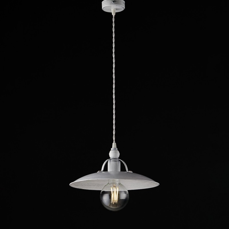 Lampadario in ferro Bianco Argento industrial minimal 30x h14 cm