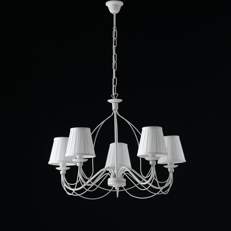 Lampadario in ferro Bianco shabby cinque luci paralumi bianchi 69x h45 cm