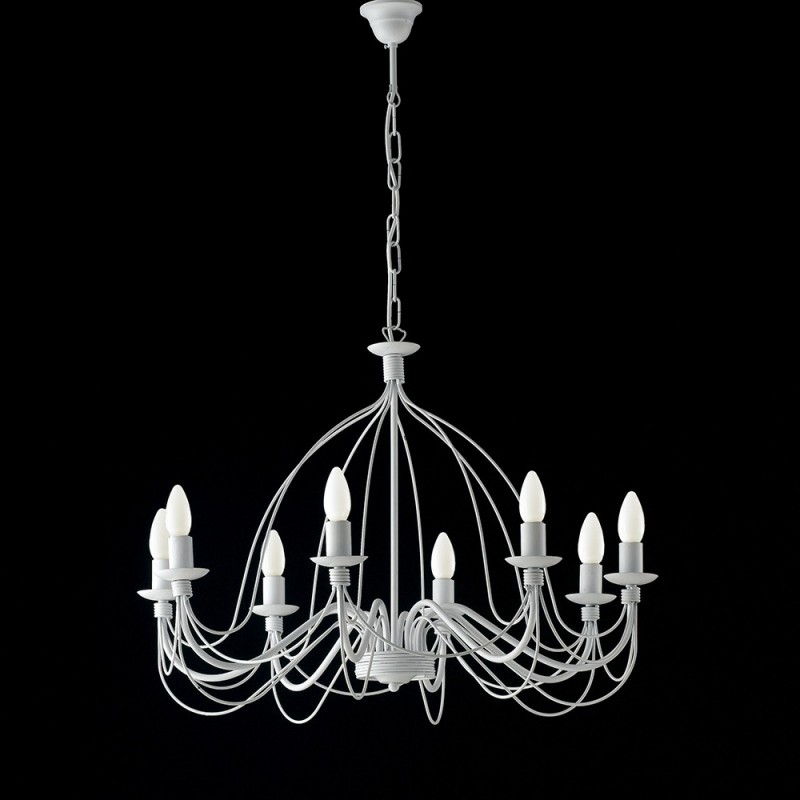 Lampadario in ferro Bianco shabby otto luci 75x h49 cm