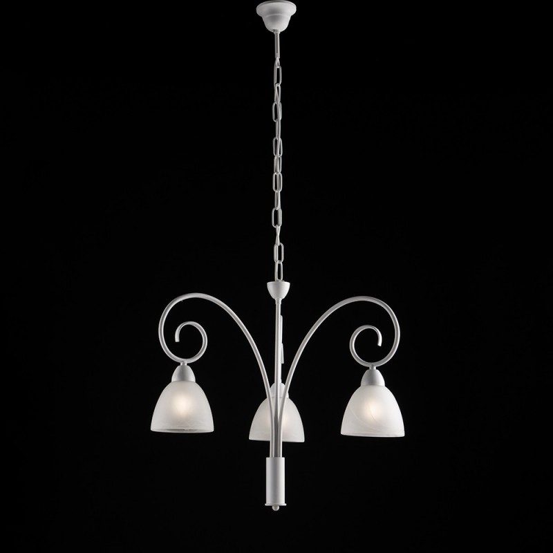 Lampadario in ferro Bianco shabby paralumi in vetro Bianco tre luci 48x h50 cm