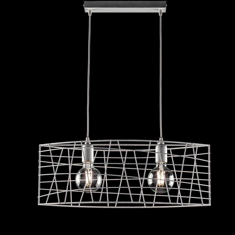 Lampadario industrial a sospensione in ferro Bianco Argento 61x h25 cm