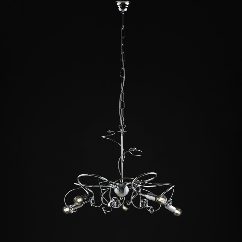 Lampadario moderno ferro cromato lucido strass in cristallo 5 luci 54xh.44 cm