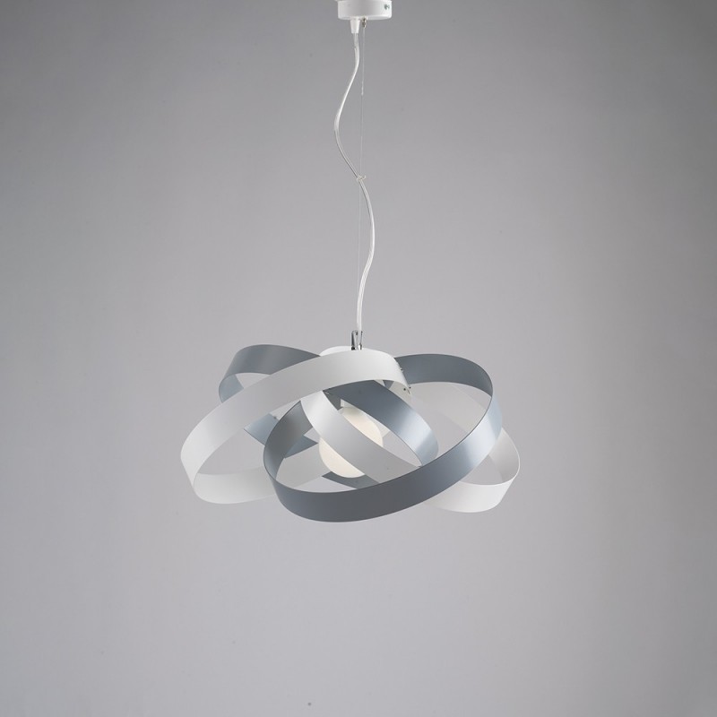 Lampadario moderno sospensione in ferro Bianco e Grigio una luce cm 54x h25
