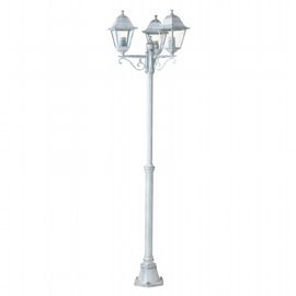 Palo telescopico in alluminio pressofuso con diffusori in vetro trasparente - Altezza max lampade 170mm - Triangolo di fissaggio a terra biancoargento