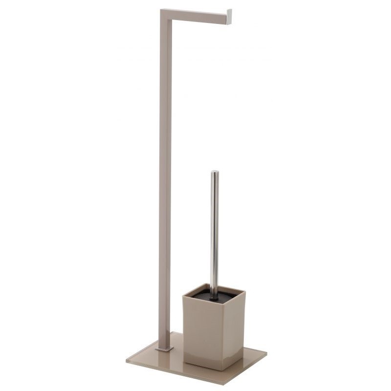 Piantana Portascopino e Portarotolo in PVC Tortora 18x22x70,5cm
