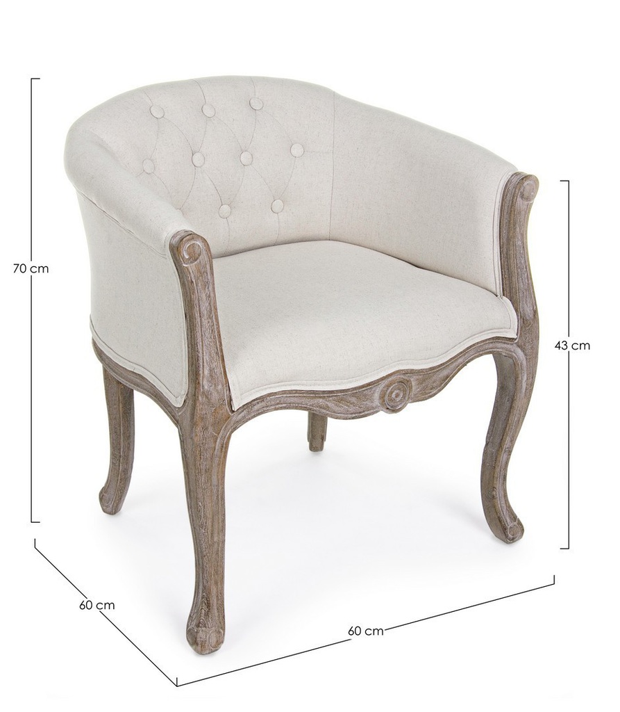 2x Poltrona classica legno e tessuto naturale Diva