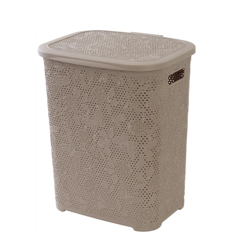 Portabiancheria in plastica 50 litri Flower tortora