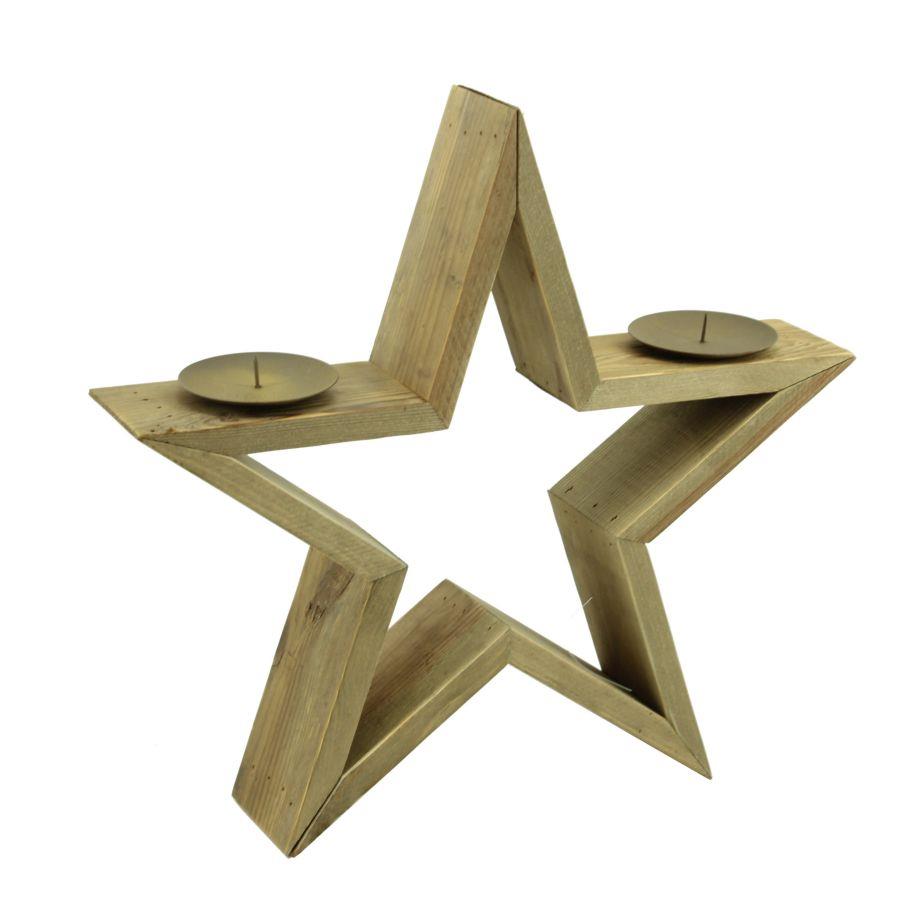 Portacandele legno stella 2p cm36x8h40