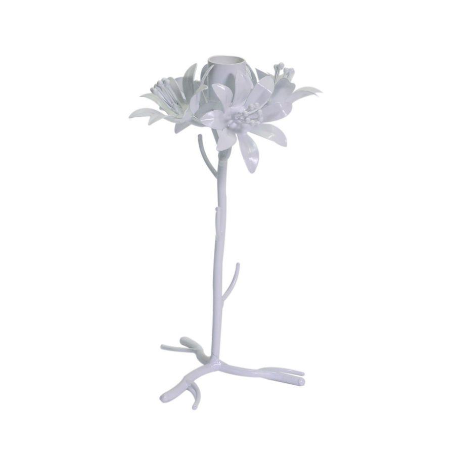 Portacandele metallo bianco fiore cmø12h22