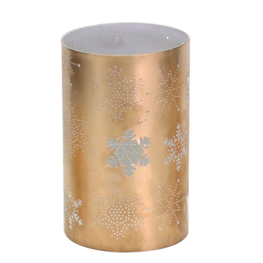 Portacandele metallo oro bianco fiocchidi neve 1p cmø10h16
