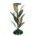 Portacandele metallo verde oro foglie 1p cmø21h38