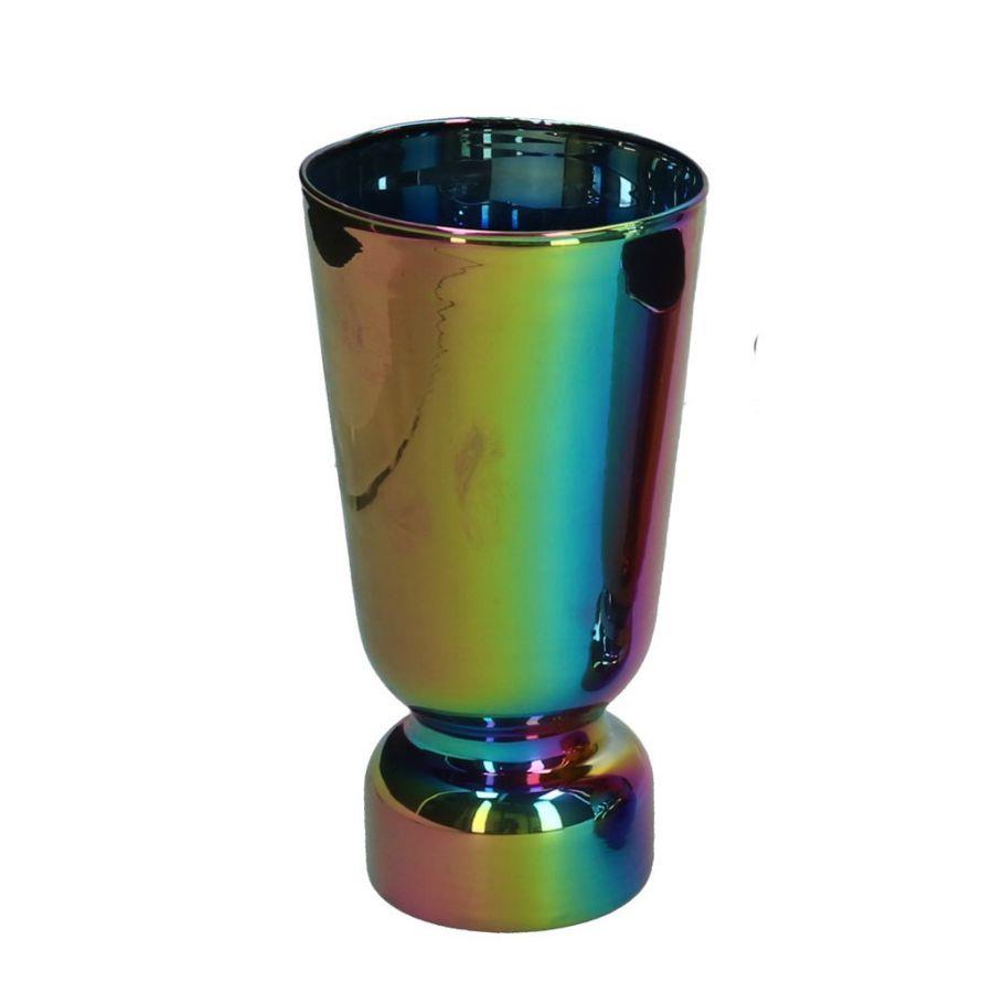 Portacandele vetro iridescente tondo 1pcmø7,5h15,5