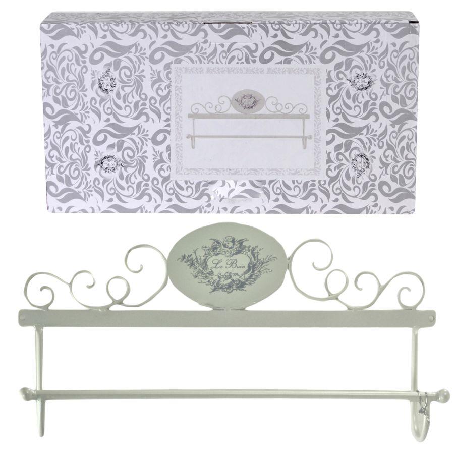 Portasciugamani a muro metallo le bain bianco decoro ovale cm 48x8h24