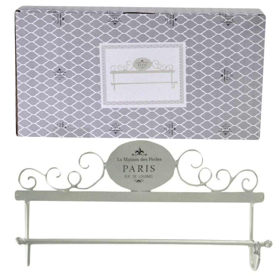 Portasciugamani a muro metallo paris bianco decoro ovale cm 48x8h24