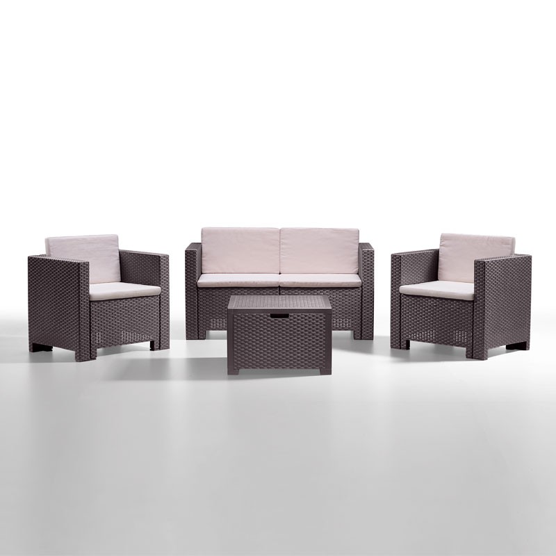 Salotto resina capri marrone pz 4 con cuscini
