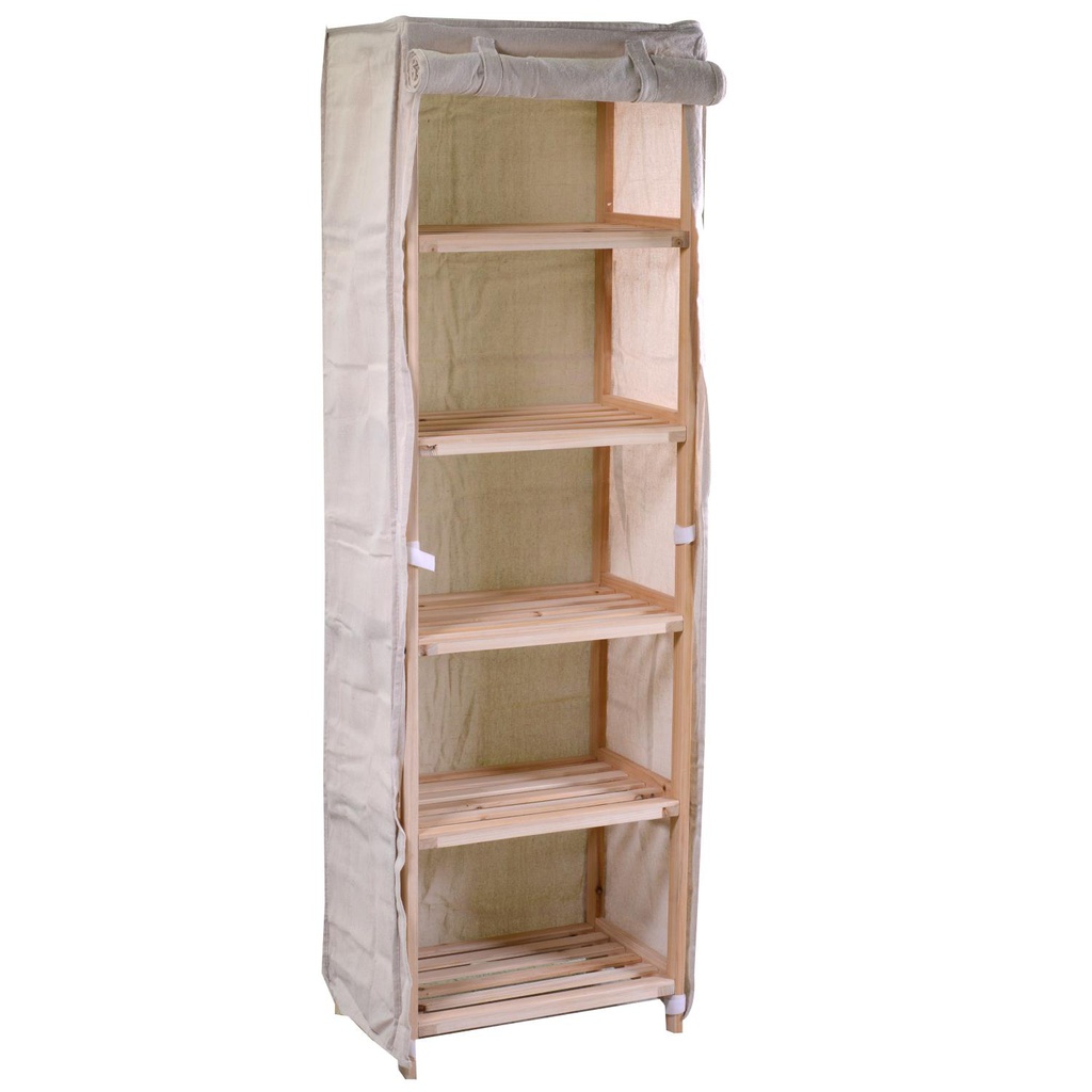 Scaffale legno stoffa vigo 5 piani naturale rettangolare cm42x28h139