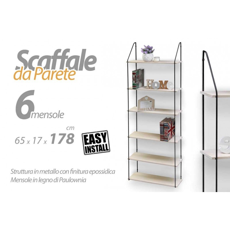 Scaffale slim da parete 6 ripiani cm 65 x 17 x 178 h