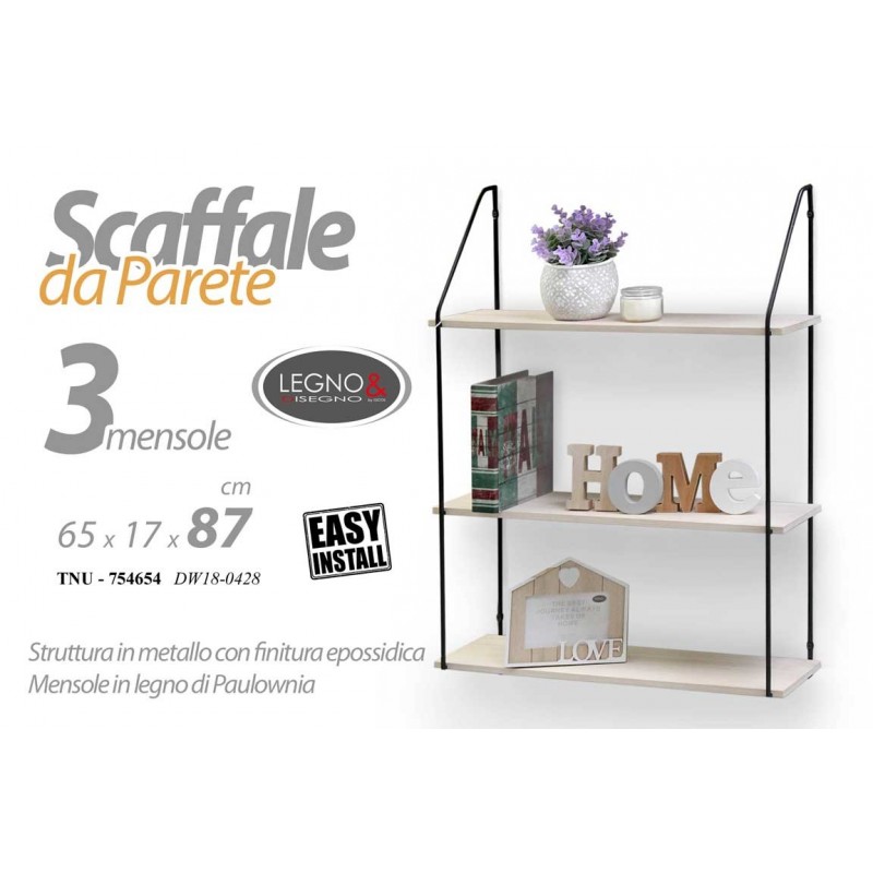 Scaffale urban da parete facile istallazione metallo legno cm 65 x 17 x 87 h