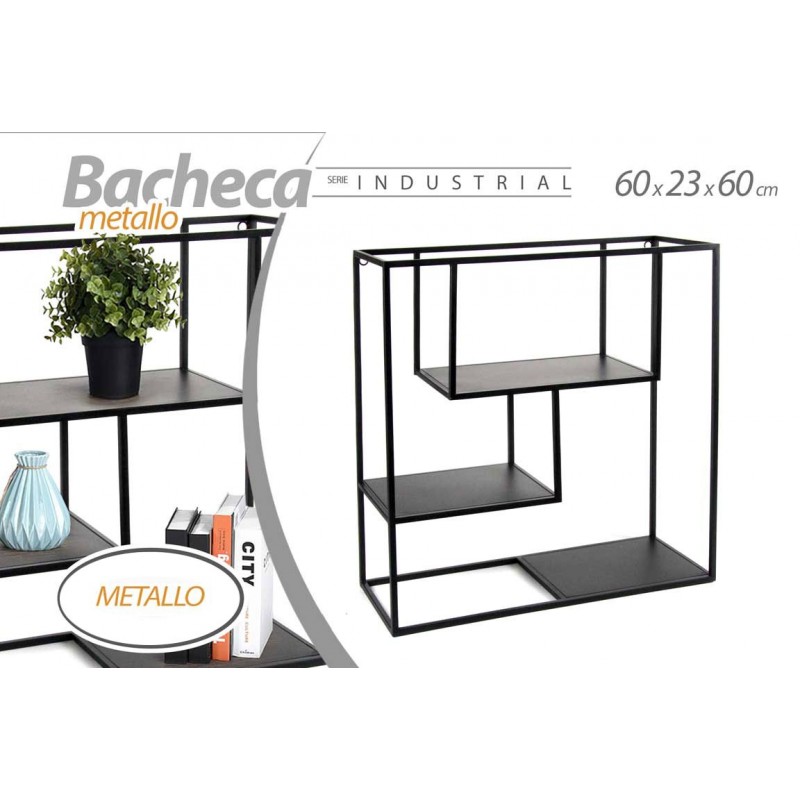 Scaffale urban nero bacheca da muro cm 60 x 23 x 60 h
