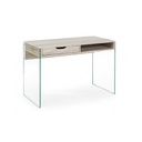 Scrivania di design in legno naturale Armos 1 cassetto e gambe in vetro 110x55x 76h cm