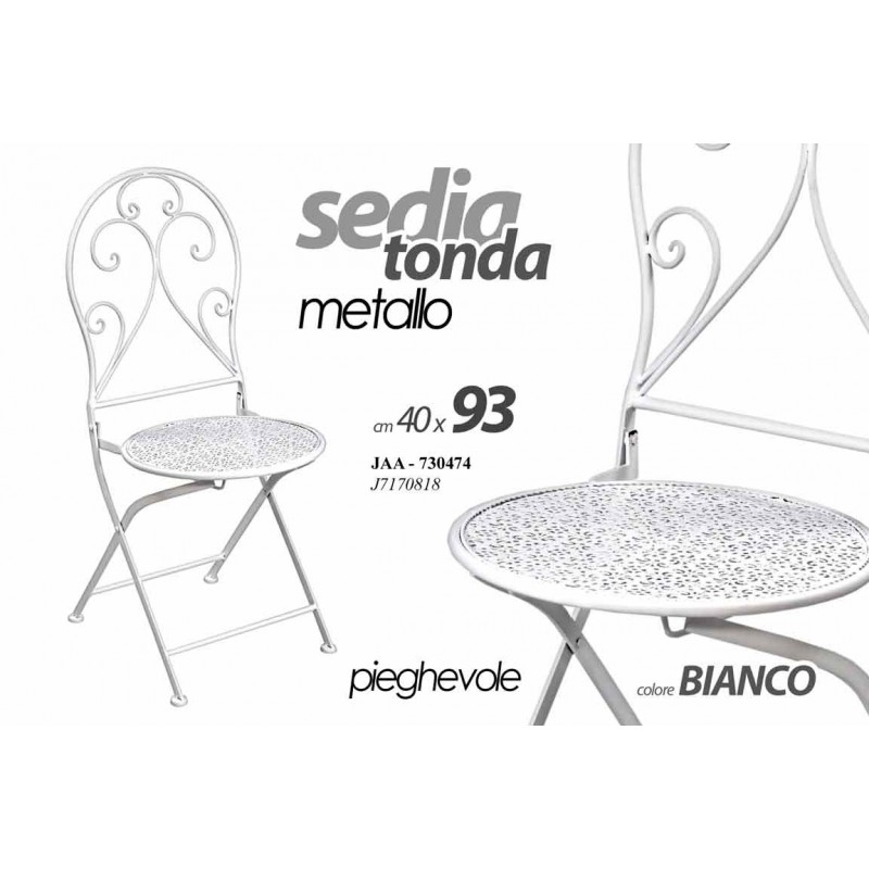 Sedia in ferro da giardino pieghevole tonda bianca cm 40 x 93 h